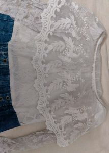 Denim Skirt &amp; Lace Top Set