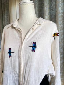 Solid Shirt Dragonfly Embroidery