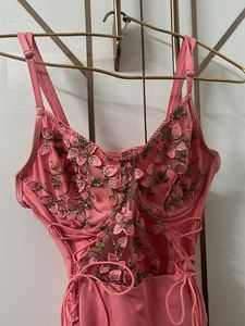 Coral Floral Lace-Up Mini Dress