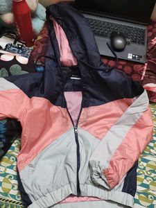 Pink,Navy Blue Hooded Light Weight Bomber Jacket