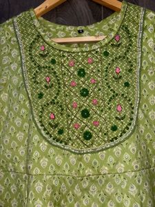 Lime Green Embroidered Anarkali With Pants