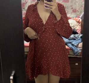 Brown Printed Wrap Dress