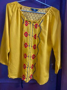 Yellow Embroidered Top