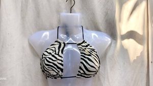 1241. Zebra Print Halter Bikini Top