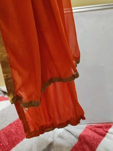 Orange Dupatta with golden lace