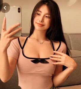 Cute Korean Bow Top In Peach Colour