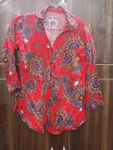 New Red Printed Flower Shirt Never Worn
