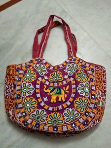 Embroidered Elephant Tote Bag