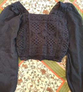 Navy Blue Chiffon Crop Top  Summers For Girls