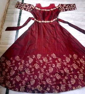 Elegant Maroon Embroidered Gown