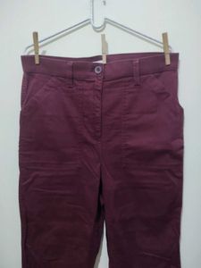 Marks And Spencer Crimson Maroon Long Pant Trouser