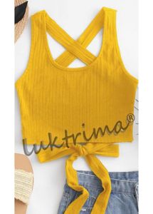 Mustard Backless Back Cross Top