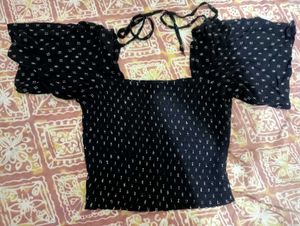 Black Smocked Crop Top