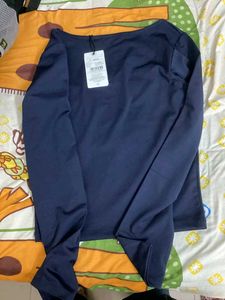 Shein  square neck navy blue Long Sleeve Top