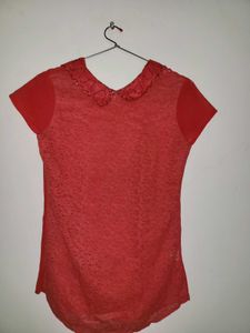 Red Lace Peter Pan Collar Top