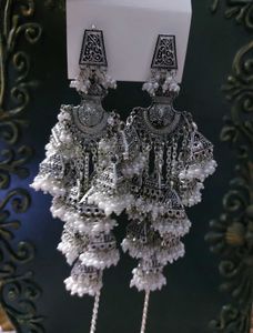 Ozidized Silver Layered Jhumka bunch Stud Earrings