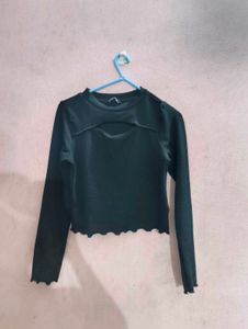 Cute Black Cutout Long Sleeve Top