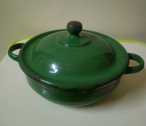 Vintage Green Enamel Teal Pot