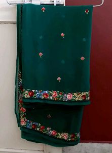 Beautiful Green Saree With Embroidery