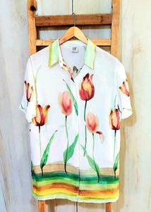 White Floral Design Shirt Size-40