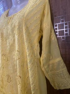 Chiffon Yellow Chikankari Embroidered Kurta