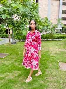 Pink Floral Print Tiered Dress