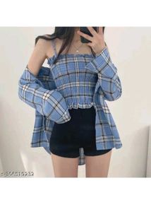 Blue Plaid Top and Shirt Set