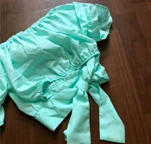 Mint Green Off-Shoulder Crop Top