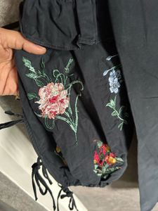 Embroidered Sleeve Black Dress