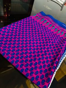 Pink & Blue Printed Saree