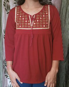 Maroon Embroidered Tunic Top