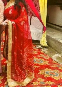 Red Saree zari border with sequence work