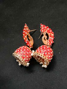 Red Jhumka Earrings