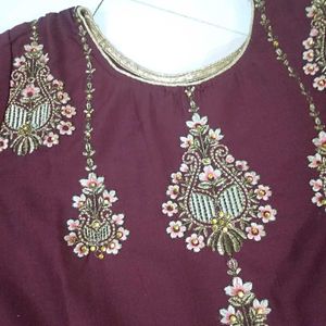 Maroon Embroidered Kurta Set