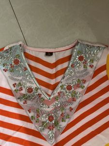 Striped Embroidered Kurta