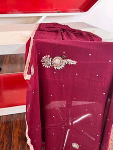 Magenta Burgundy Saree with Silver Embroidery