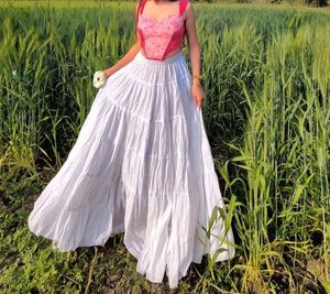 Y2k White Retro Vintage Korean Flared Long Skirt