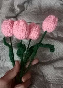 Crochet Pink Tulip 🌷 Bouquet Pack Of 4