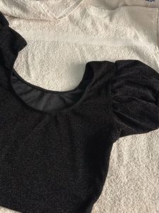 Black Sparkle Puff Sleeve Top / A Blouse