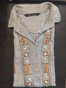 Zara Embroidered Striped Shirt