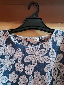 Denim Blue Flower Printed Top