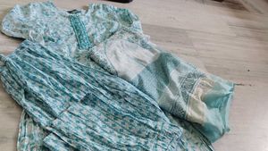 Blue Cotton Kurti  Set
