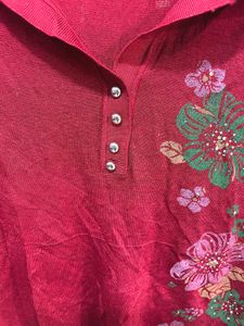 🎀Red Floral Embellished Top A