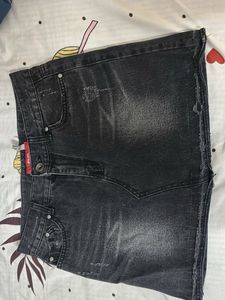 Distressed Black Denim Mini Skirt