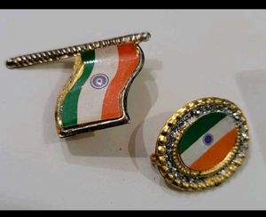 Pack 2 Indian National Flag Coat Pins / Broochs