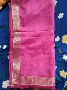 Silk Pink Saree with Golden Border