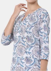 Saanjh White Floral Printed Straight Kurta