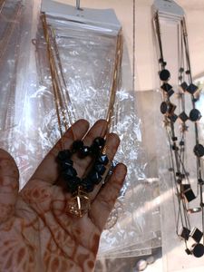 Gold Plated Chain With Black Trendy Stones