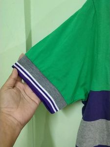 Green And Purple Multicolour Tshirt With Collar