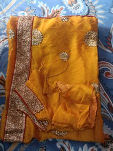 Gold Embellished Saree with Blouse